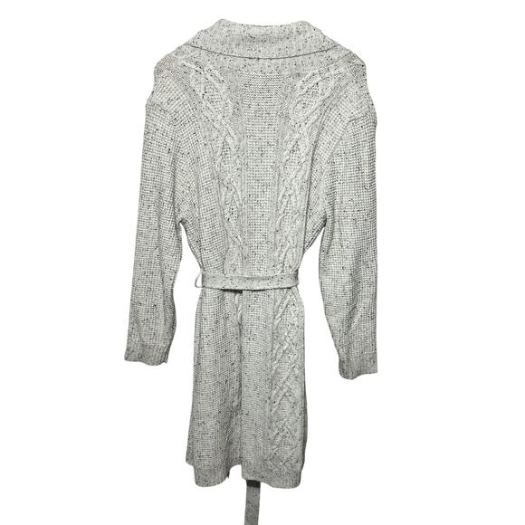 Talbots Sweater Coat Jacket White Gray Belted Lined Pockets Casual Comfy Cozy XL - Picture 7 of 9